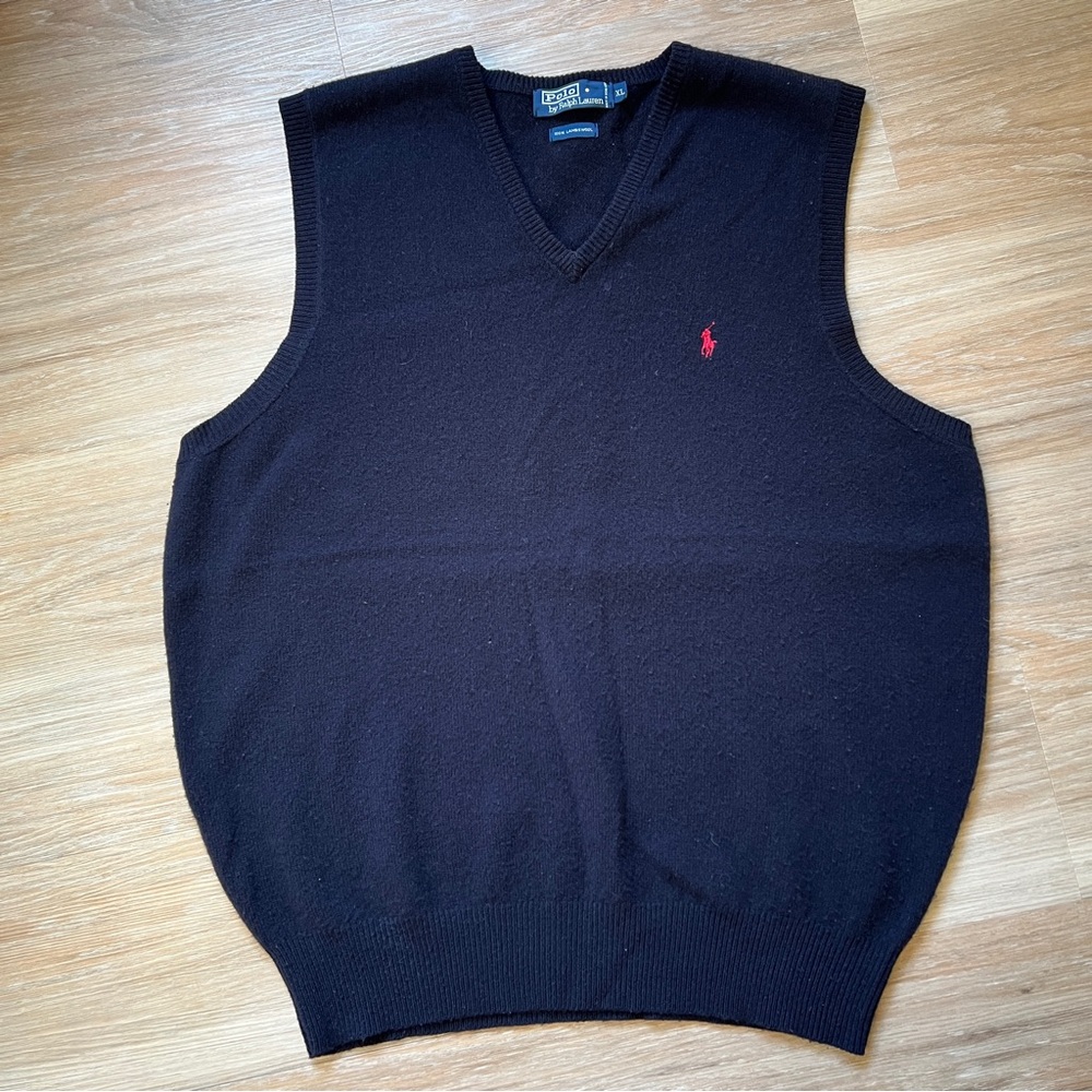 Polo Ralph Lauren Lambswool Sweater Vest XL Navy V Neck wool
